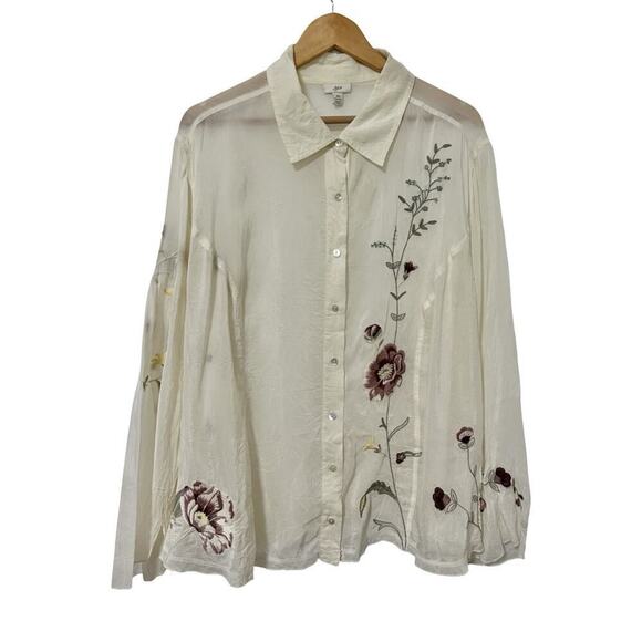 J. Jill Floral Embroidered Semi Sheer Blouse Size 3X Ivory Fairy Whimsical NWT - Picture 1 of 11